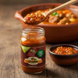 Frasco de ají casero artesanal Alicolombia, receta 100% natural, ideal para acompañar tus platos típicos.