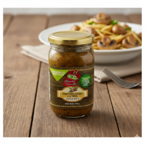 Frasco de champiñones a la griega artesanal Alicolombia, conserva 100% natural, perfecto para entradas gourmet.
